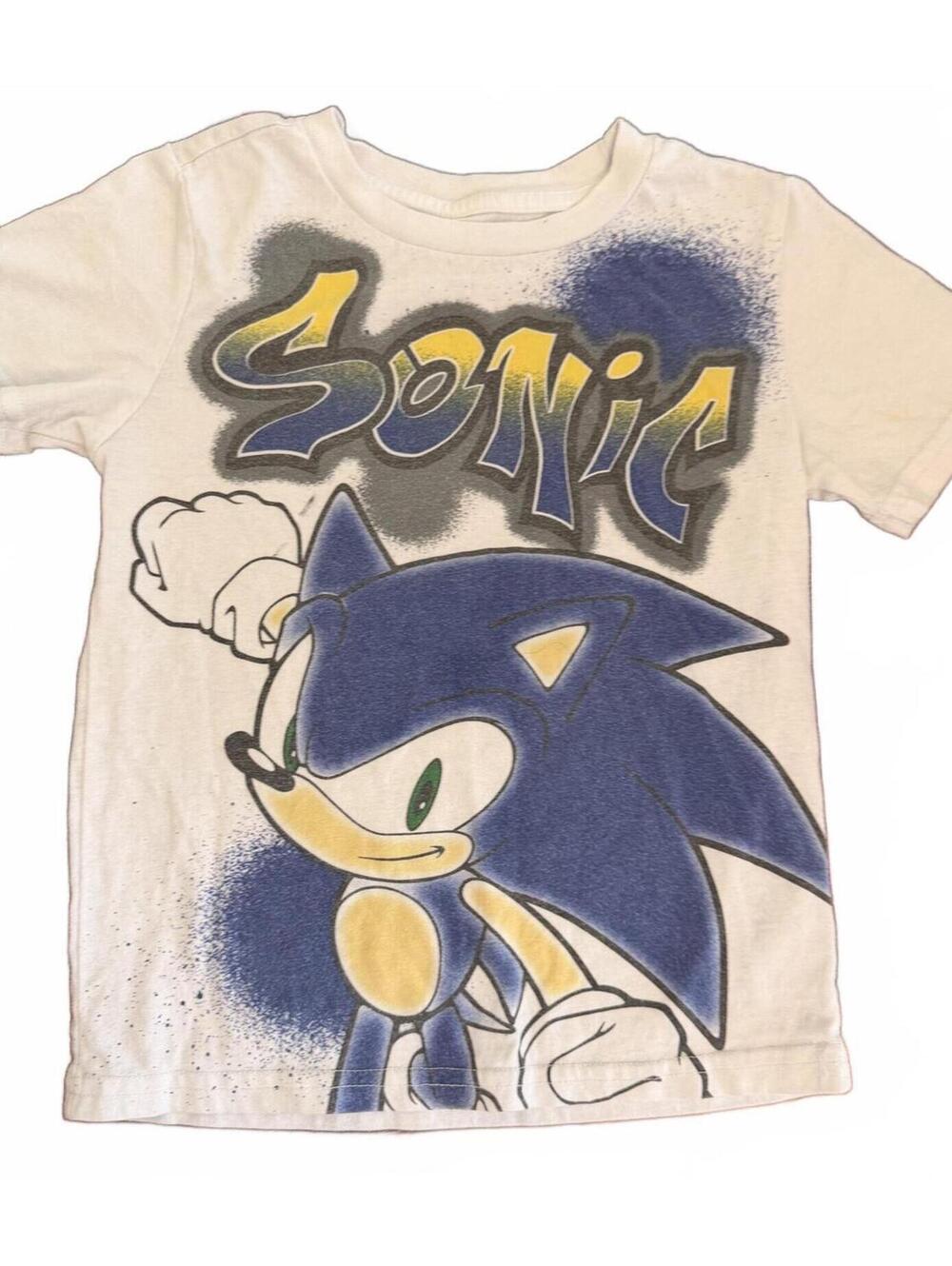 Kids Sonic Sega Gamer Tee White Airbrush Graffiti Style Size 5